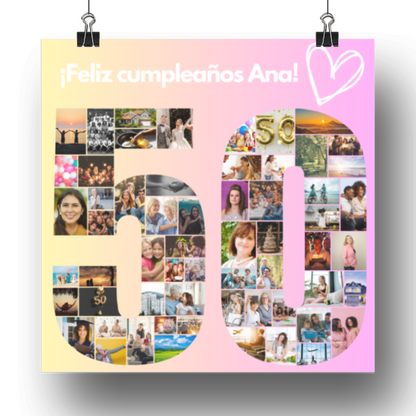 Cuadro 50 cumpleaños personalizado con fotos