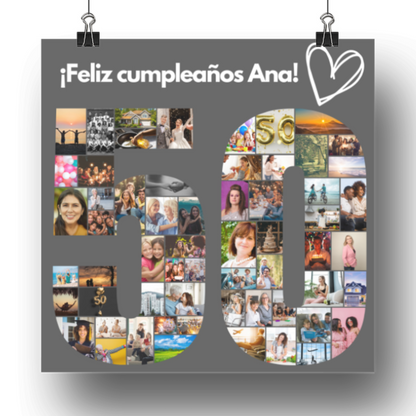 Cuadro 50 cumpleaños personalizado con fotos